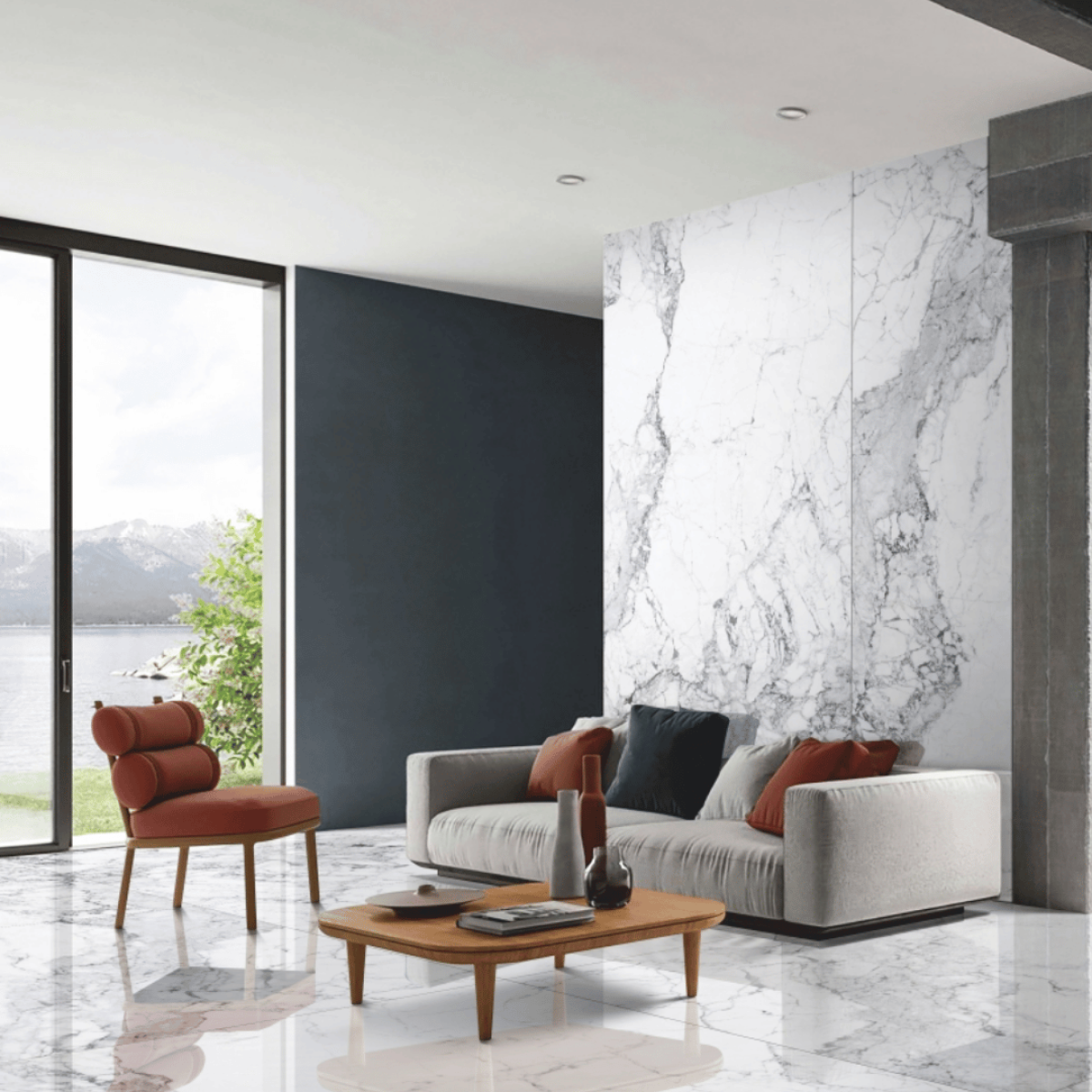 Statuario Toh porcelain slab slab, veining detail, StoneX USA slab gallery near Milwaukee