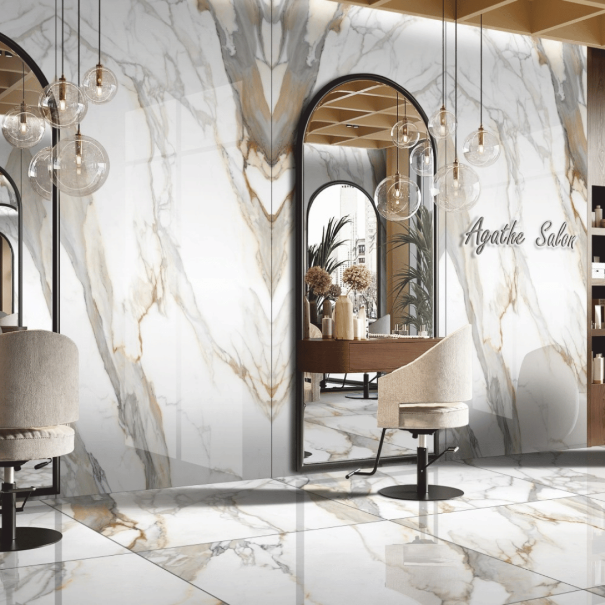 Calacutta Royale porcelain slab slab, veining detail, StoneX USA slab gallery near Milwaukee