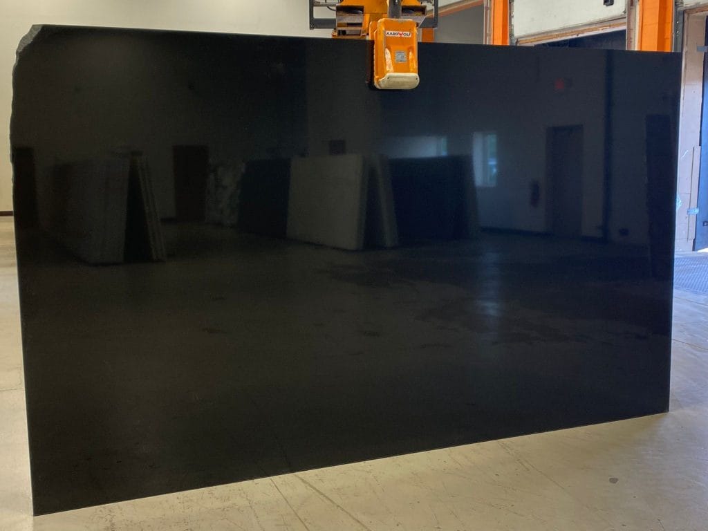 Absolute Black Polished engineered quartz slab at StoneX USA, West Allis WI