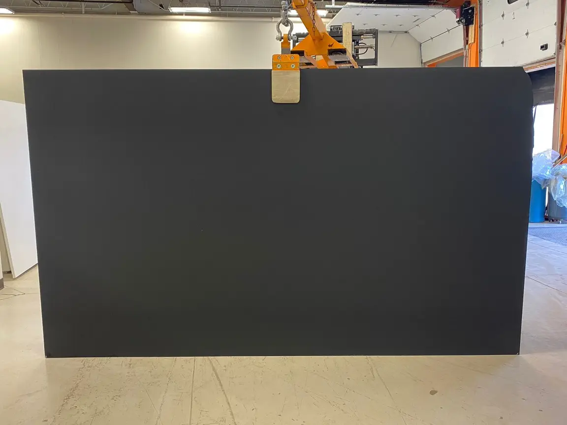 Absolute Black Leathered engineered quartz slab, full slab at StoneX USA, West Allis WI