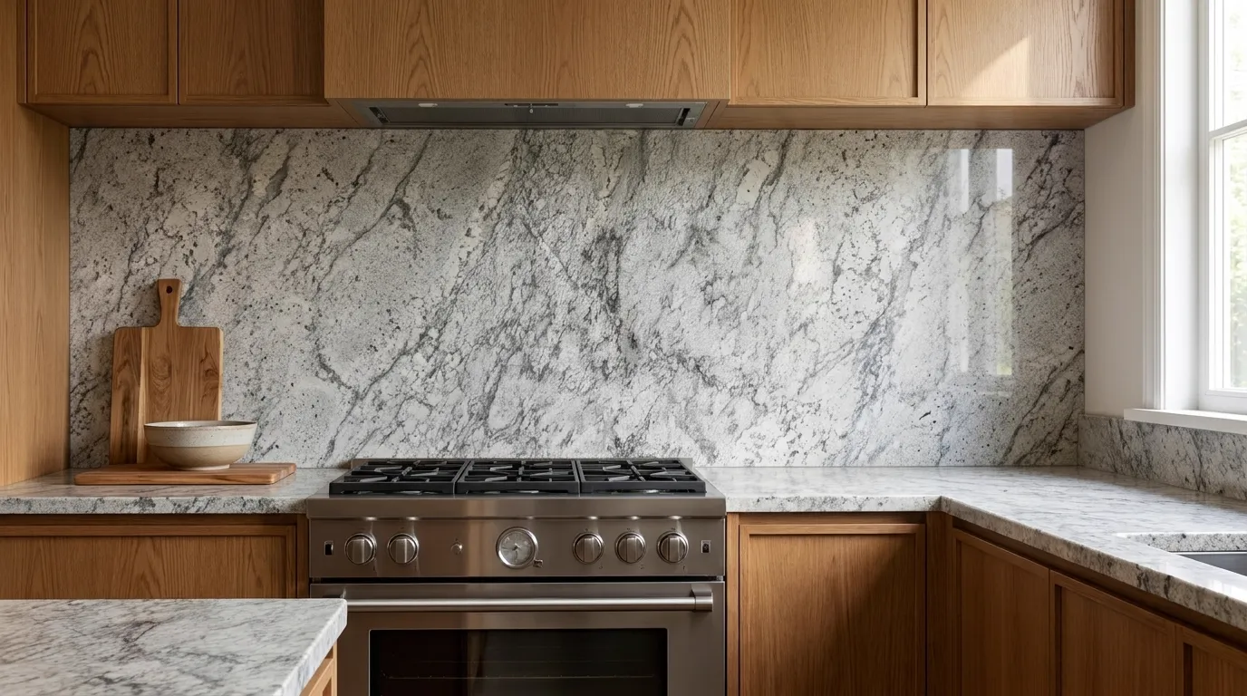 Aspen White full-height kitchen backsplash and matching countertop