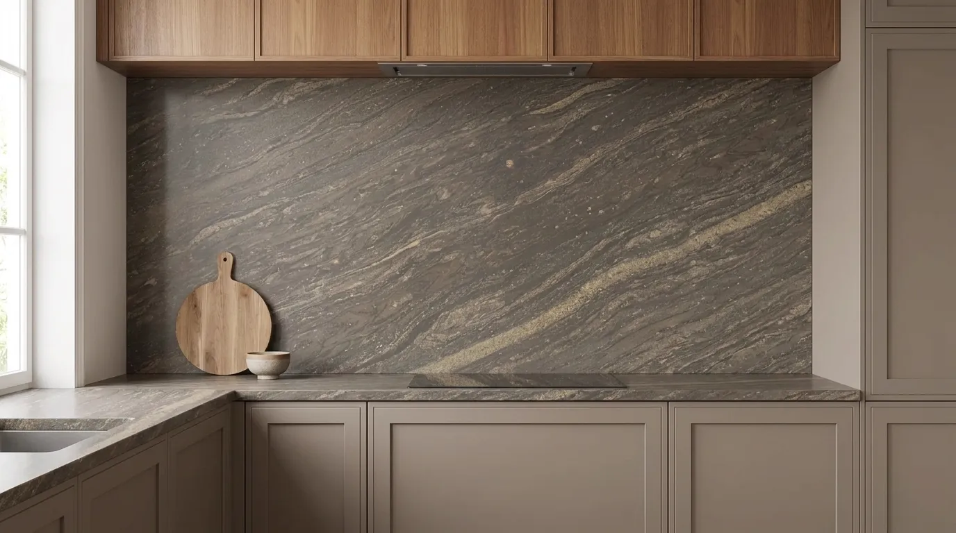 Barocco full-height kitchen backsplash and matching countertop