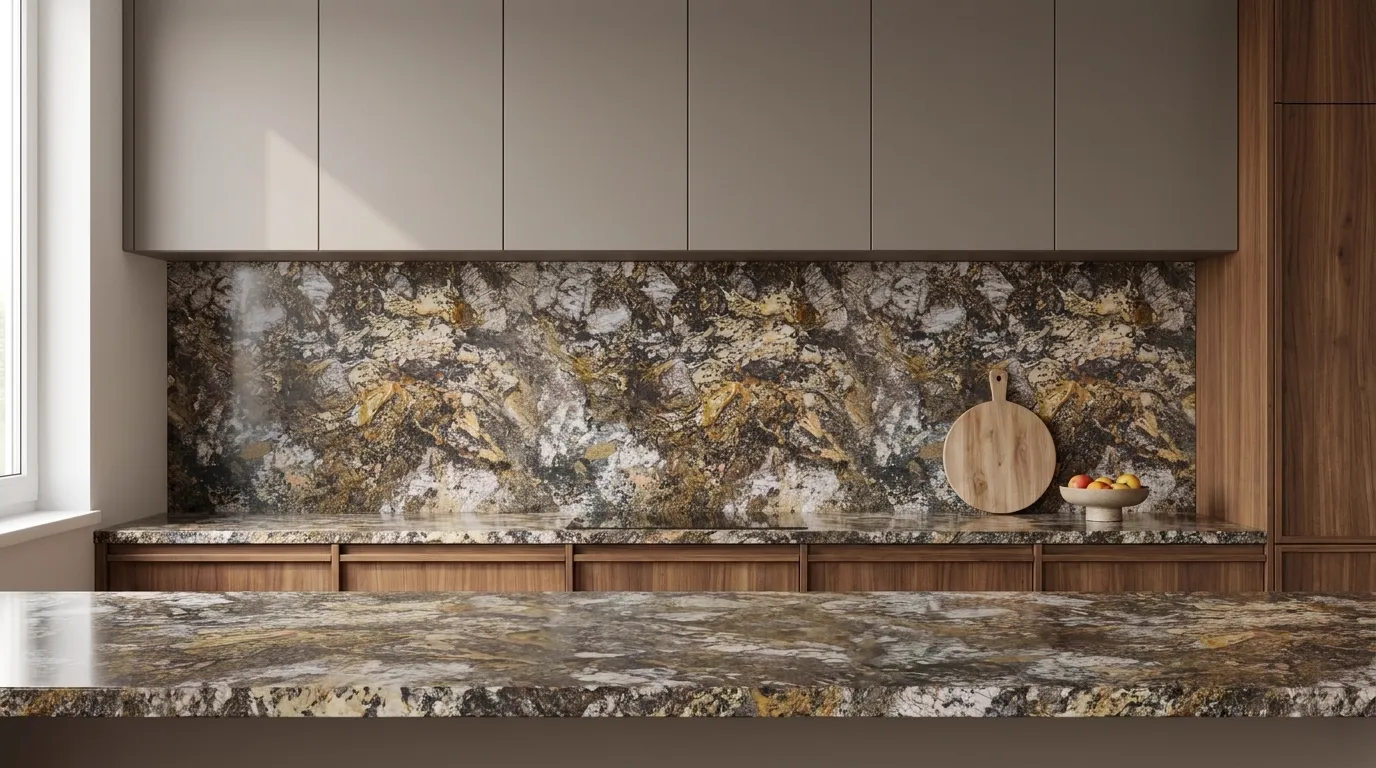 Barricato full-height kitchen backsplash and matching countertop