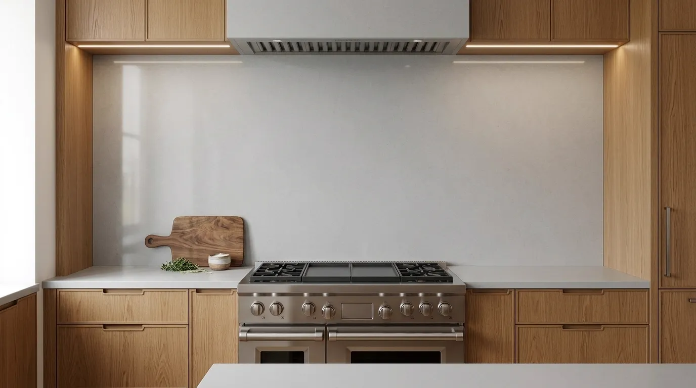 Bianco Supremo full-height kitchen backsplash and matching countertop