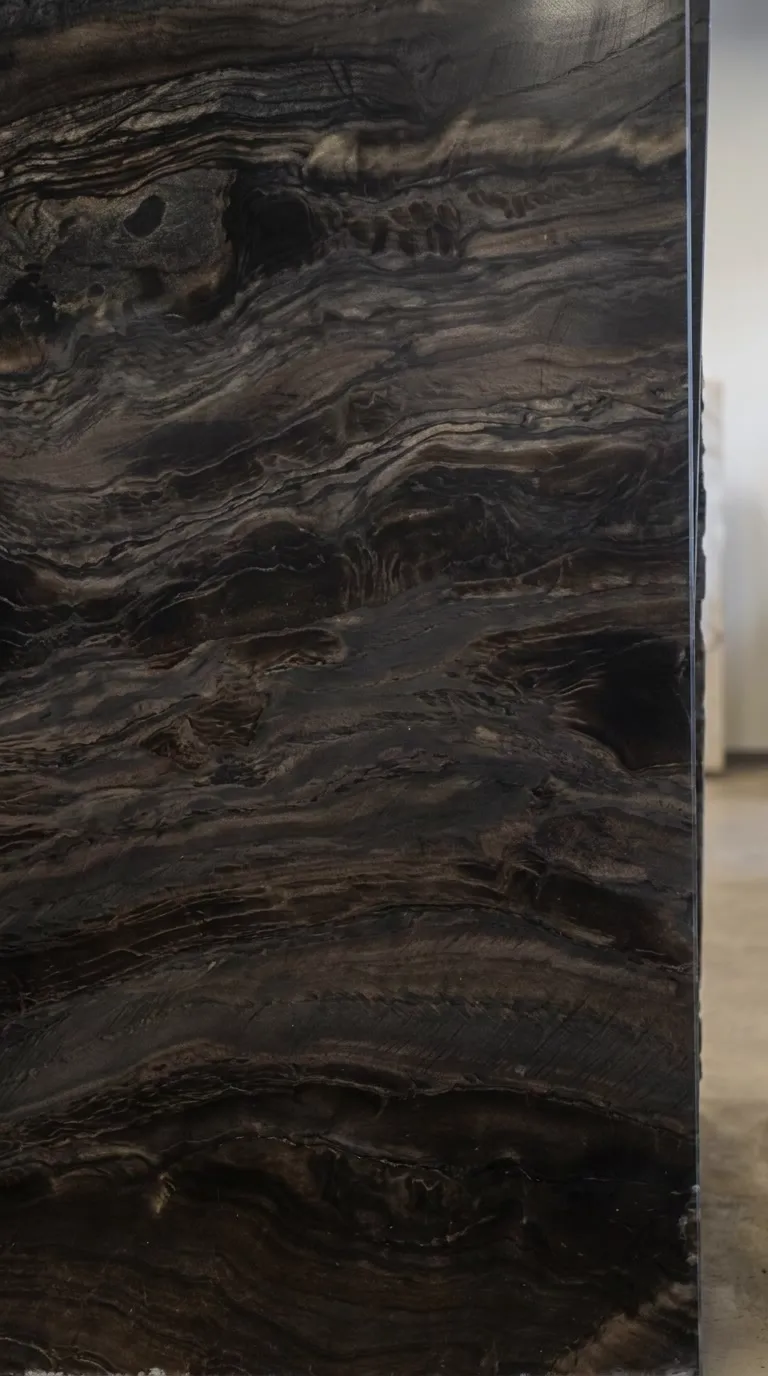 Black Phantus Leathered quartzite slab — The surface up close - pattern, grain and finish | StoneX USA, West Allis WI
