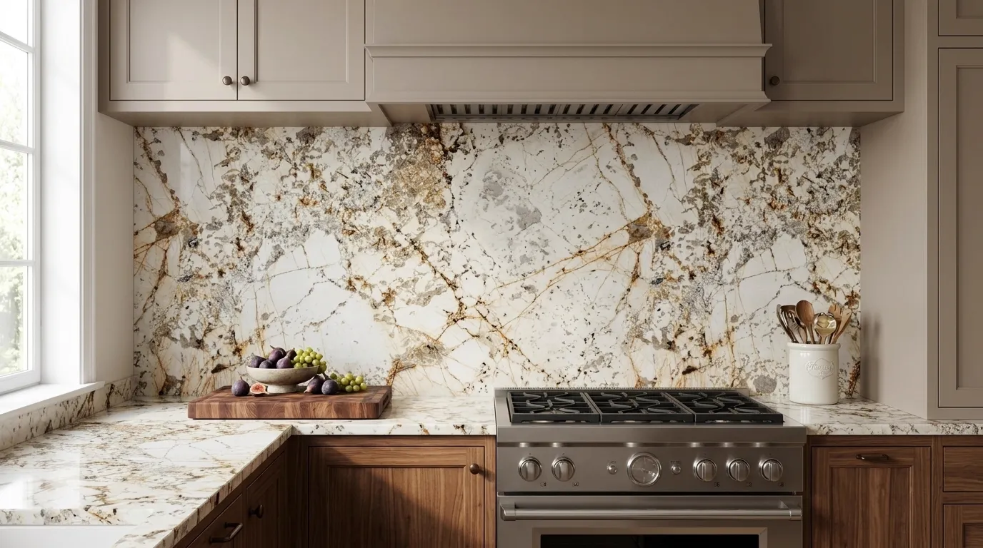 Blanc Du Blanc full-height kitchen backsplash and matching countertop