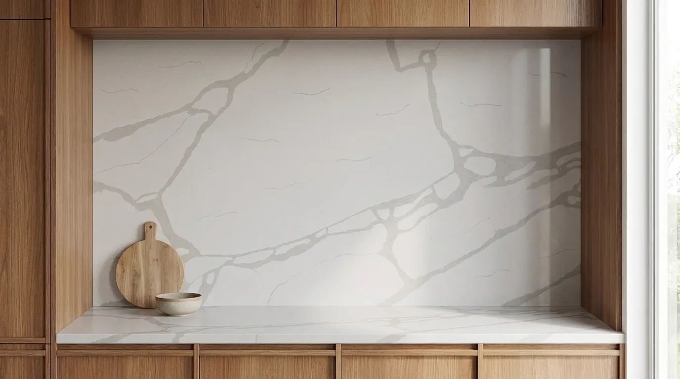 Calacatta Apex full-height kitchen backsplash and matching countertop