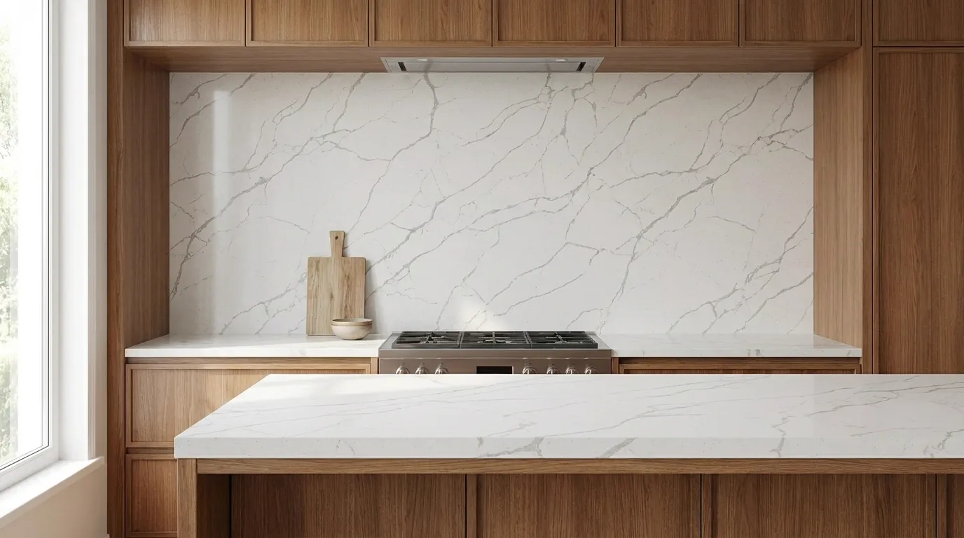 Calacatta Ocean full-height kitchen backsplash and matching countertop
