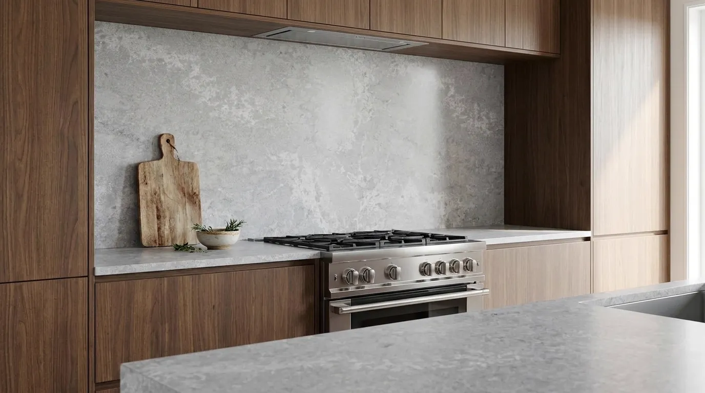 Calacatta Swing full-height kitchen backsplash and matching countertop