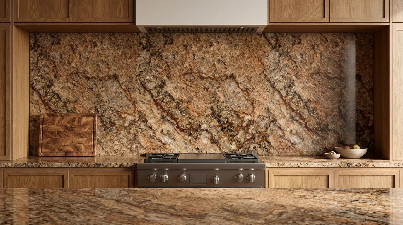 Copper Canyon full-height kitchen backsplash and matching countertop