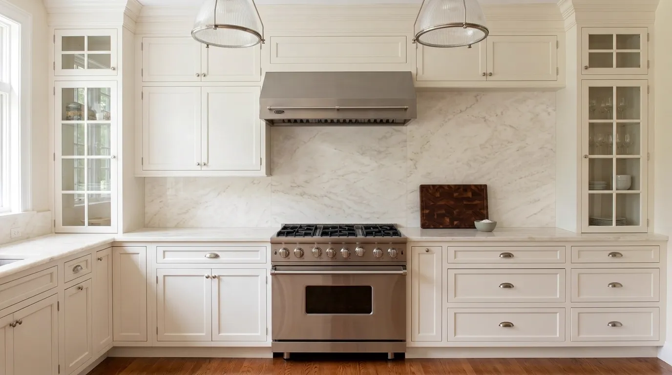 Dolce Vita White full-height kitchen backsplash and matching countertop