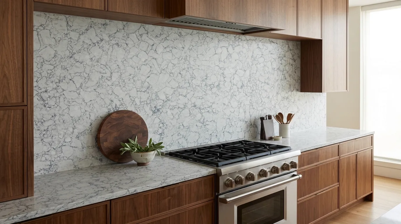 Fresco Grandioso full-height kitchen backsplash and matching countertop