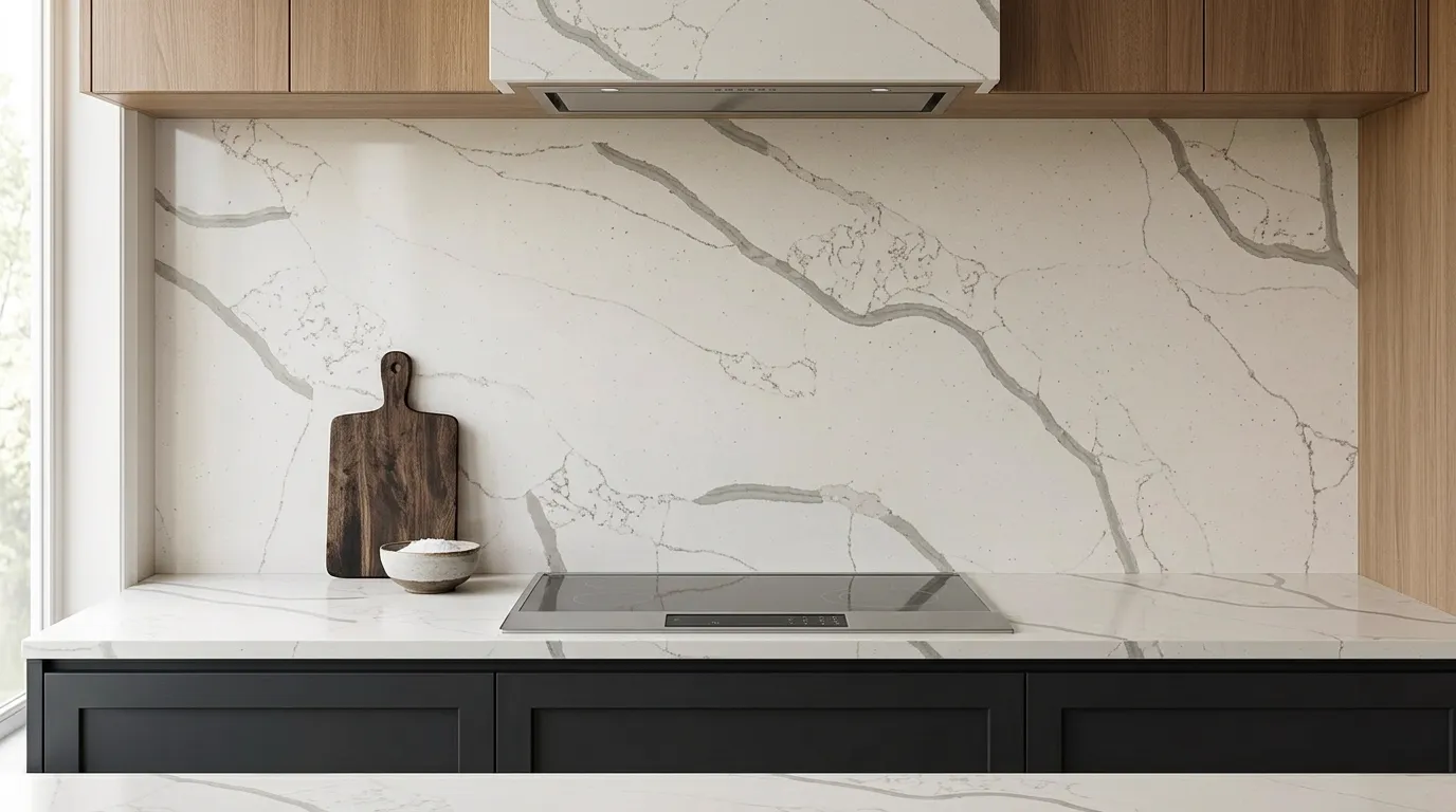 Laza full-height kitchen backsplash and matching countertop