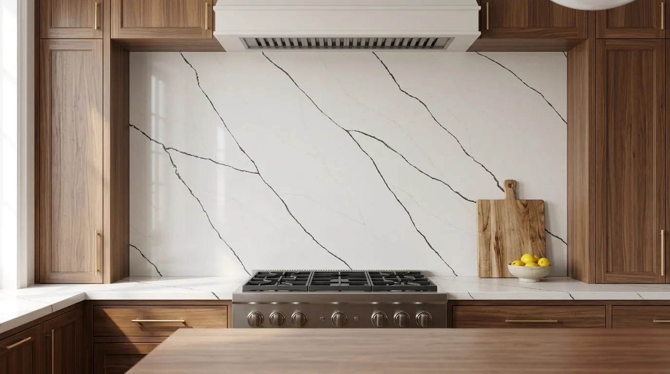 Rainforest Black full-height kitchen backsplash and matching countertop