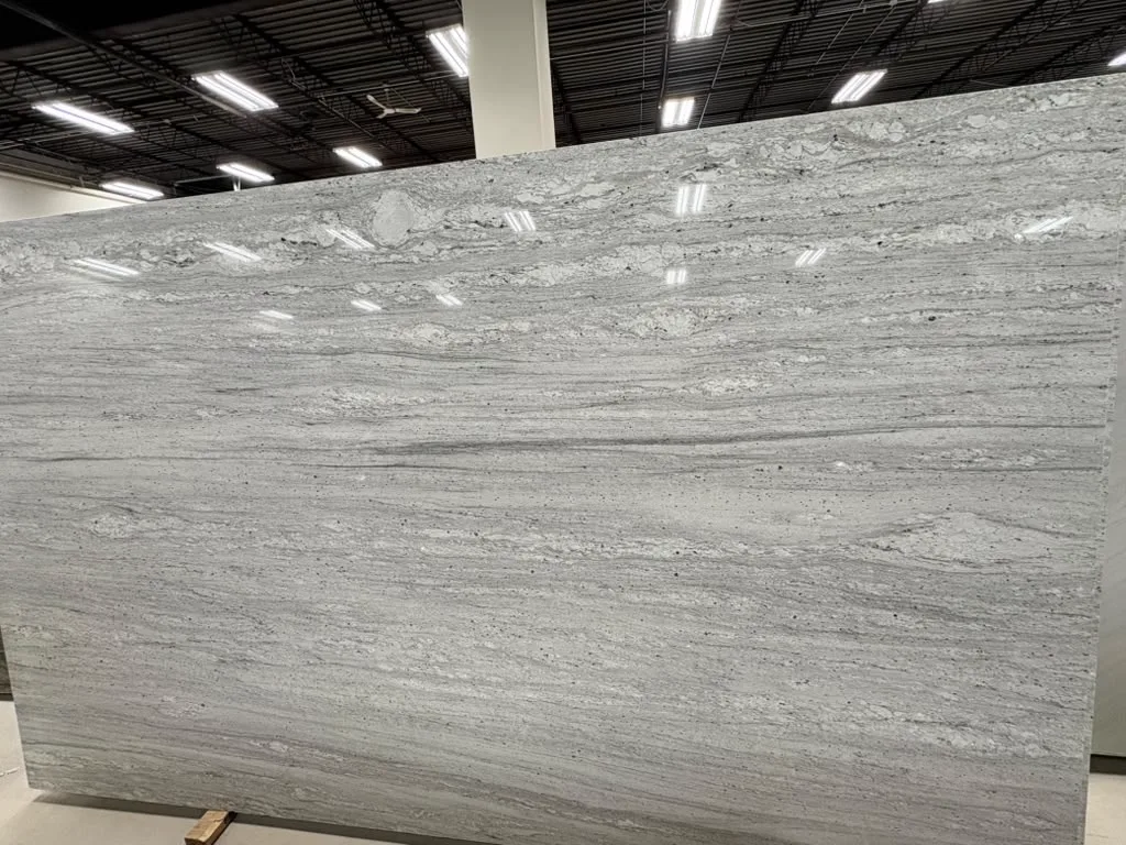 River White Polished Granite slab, white granite with polished finish, full slab at StoneX USA, West Allis, WI near Milwaukee