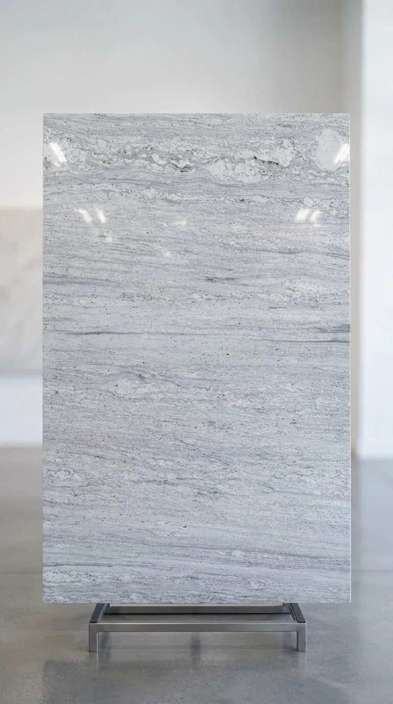 River White Polished granite slab — The full slab as it stands in our West Allis gallery | StoneX USA, West Allis WI