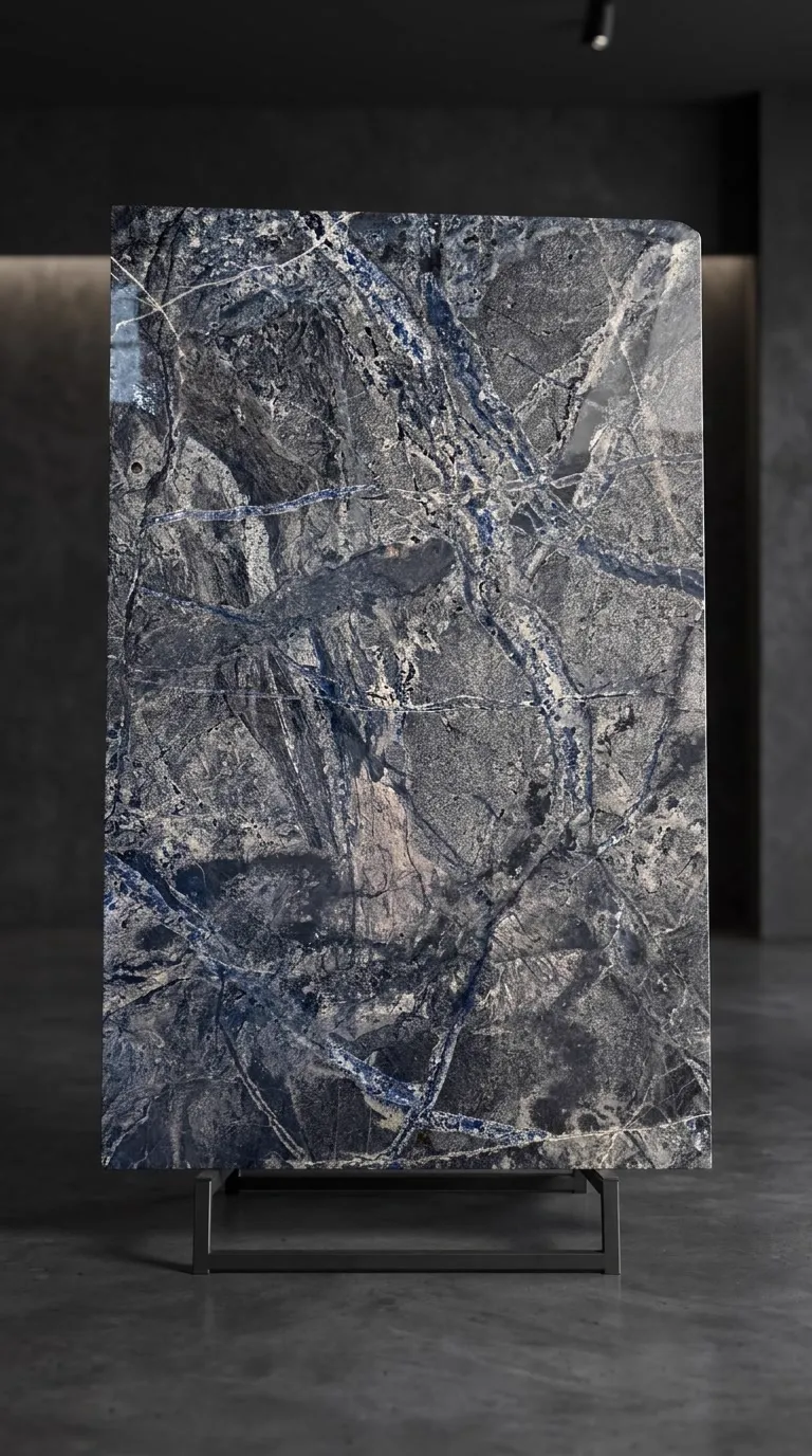 Sodalitis Polished granite slab — The full slab as it stands in our West Allis gallery | StoneX USA, West Allis WI