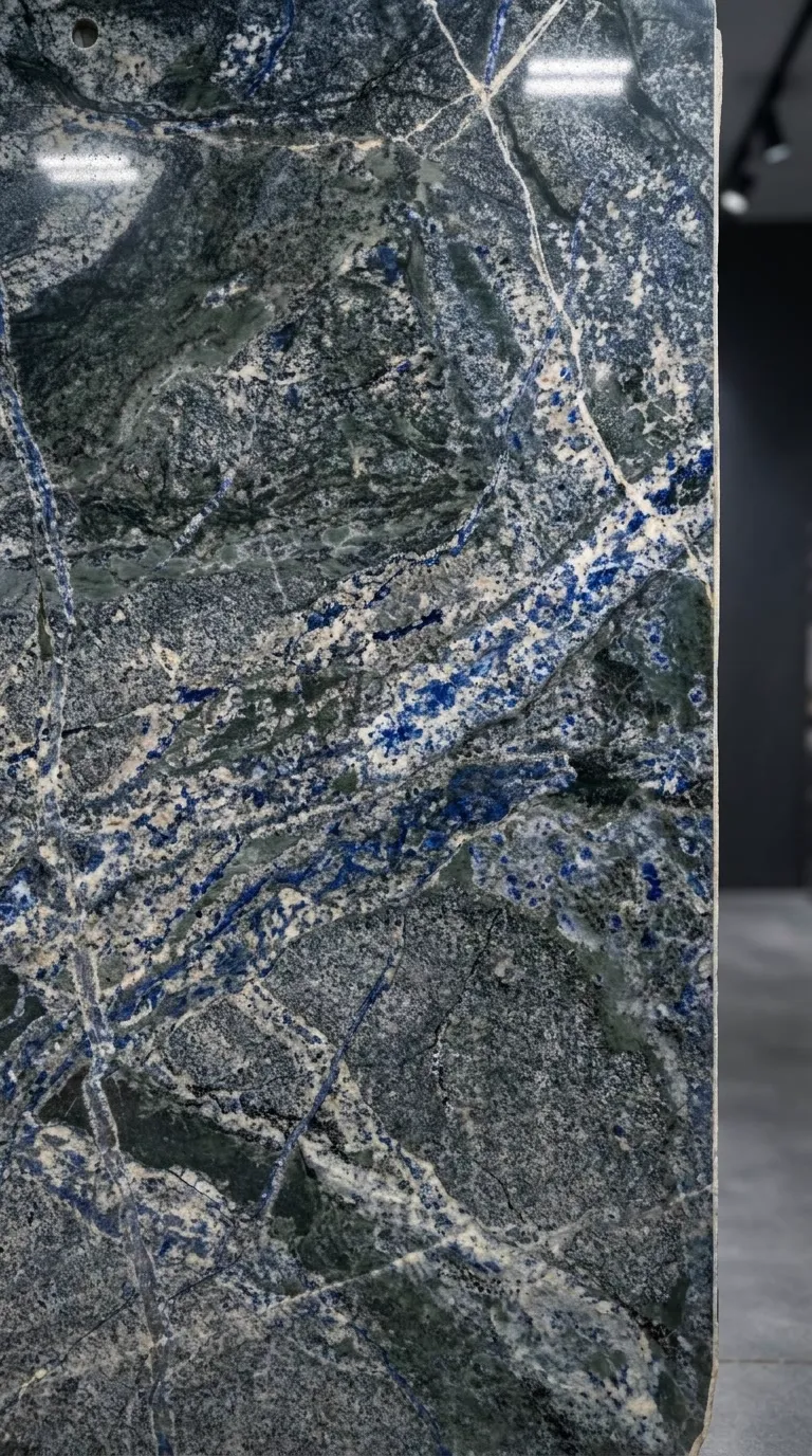 Sodalitis Polished granite slab — The surface up close - pattern, grain and finish | StoneX USA, West Allis WI