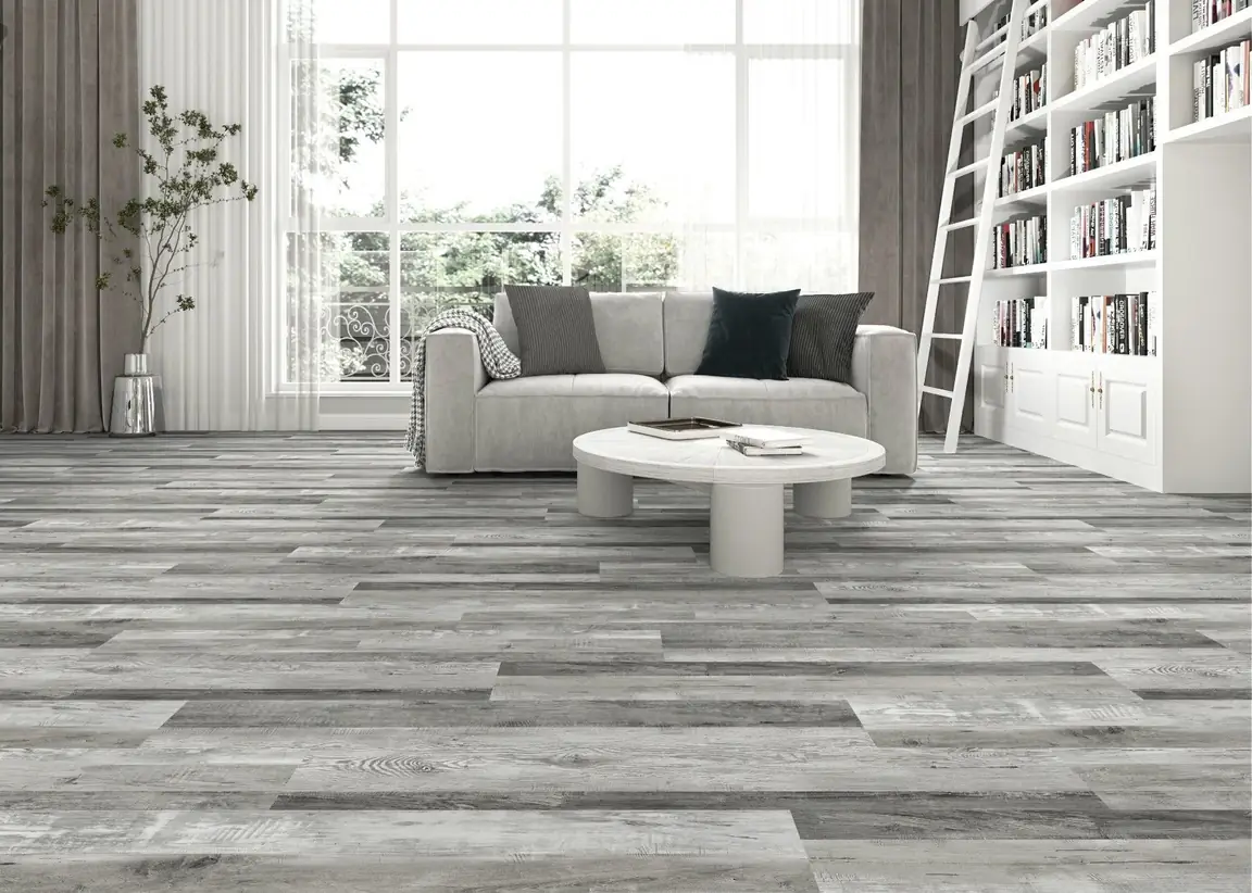 Weathered Grey Oak 5mm SPC Vinyl Flooring room scene