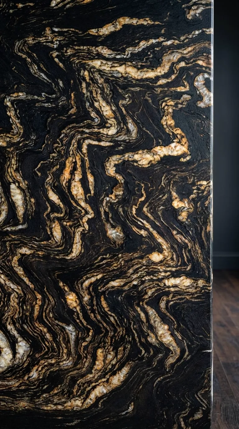 Titanium Gold Leathered granite slab — The surface up close - pattern, grain and finish | StoneX USA, West Allis WI