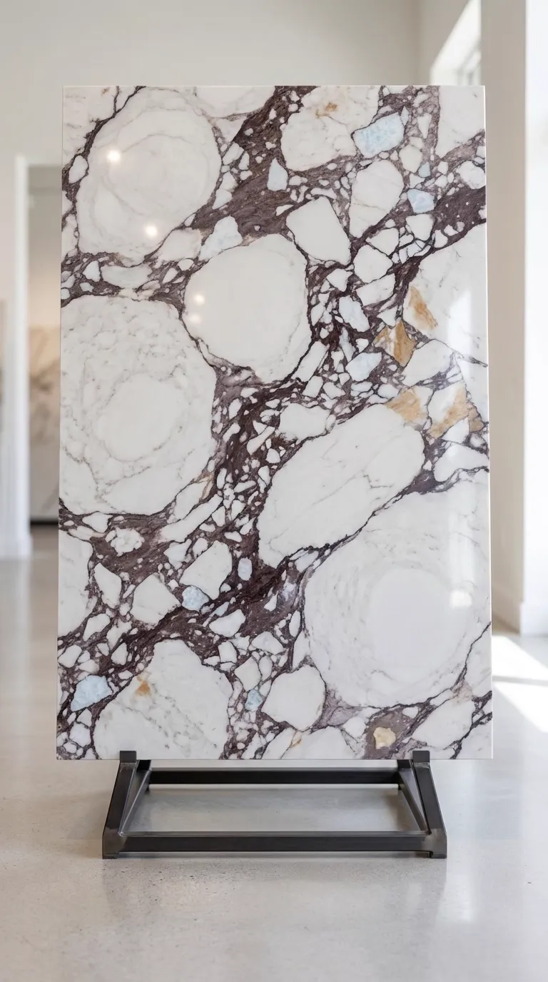 Violet Polished quartz slab — The full slab as it stands in our West Allis gallery | StoneX USA, West Allis WI