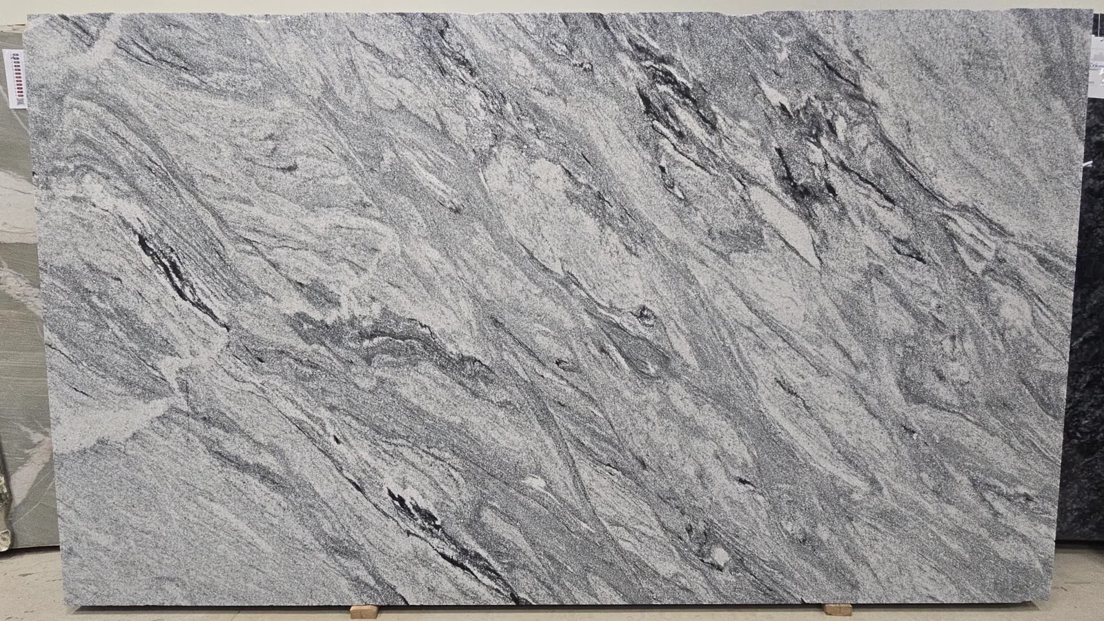 Viscon White Polished Granite slab, grey granite with polished finish, full slab at StoneX USA, West Allis, WI near Milwaukee
