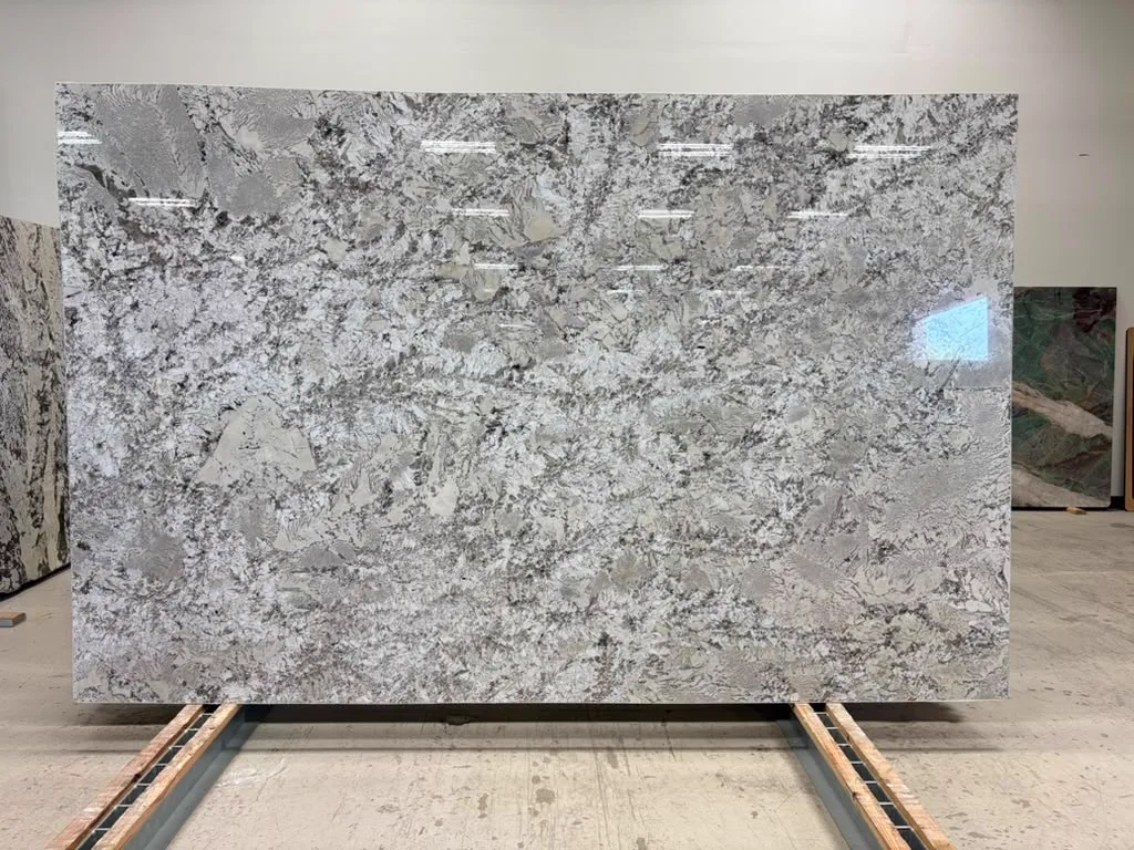 Zurich Polished Granite slab, white granite with polished finish, full slab at StoneX USA, West Allis, WI near Milwaukee