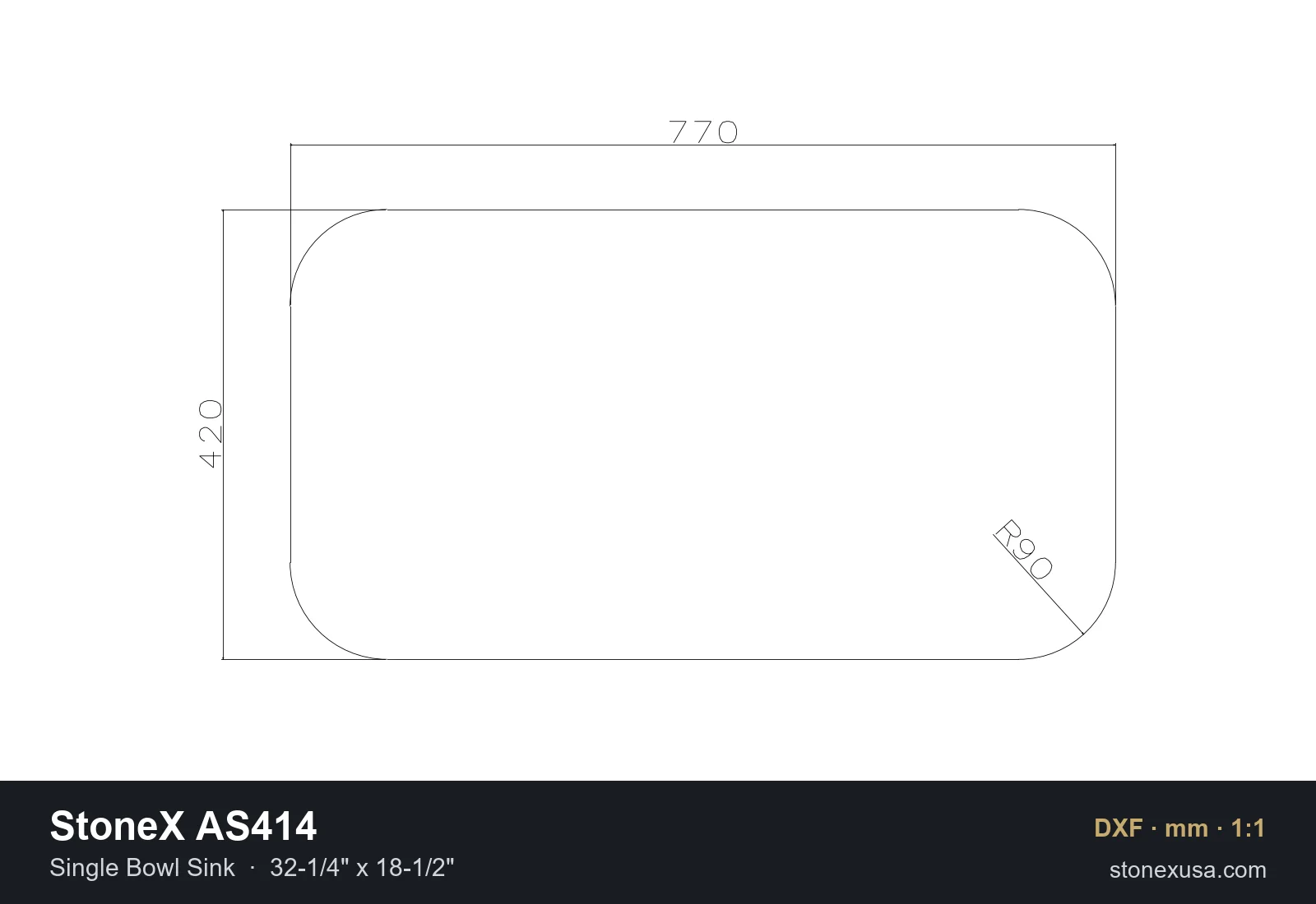 DXF drawing of the StoneX AS414 Single Bowl Sink, 32-1/4" x 18-1/2"
