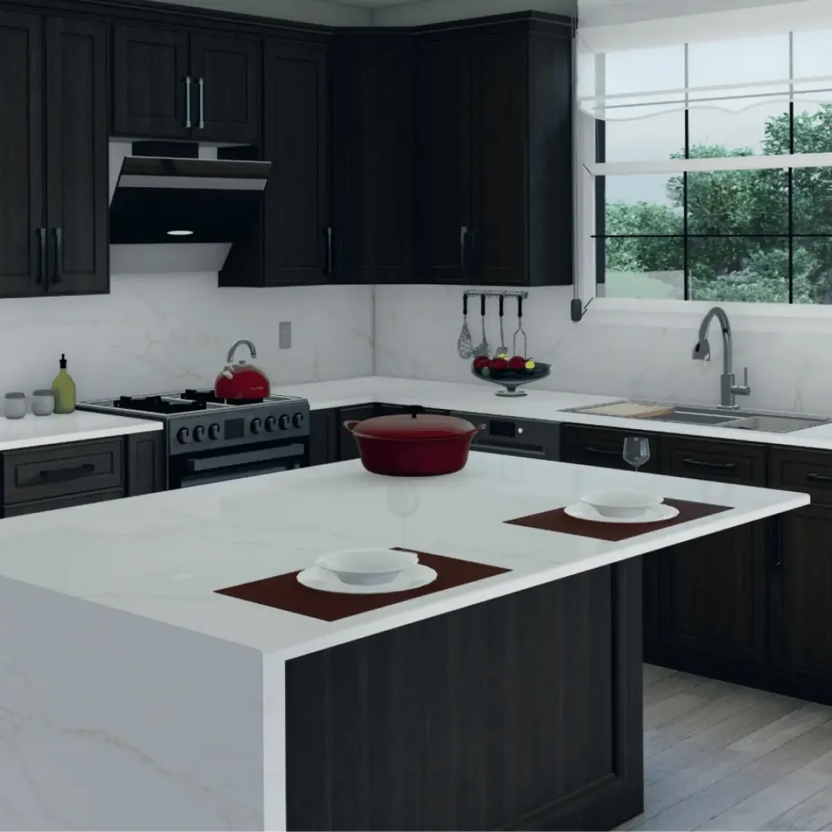 Calacatta Rocky Gold Quartz Stone engineered quartz slab, veining detail, StoneX USA slab gallery near Milwaukee
