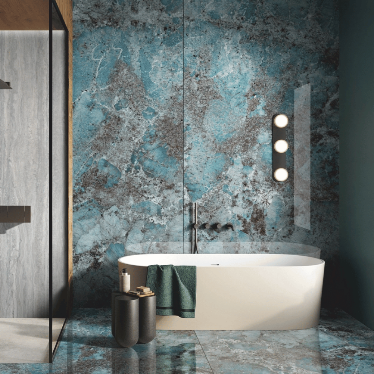 Amazonite porcelain slab slab, veining detail, StoneX USA slab gallery near Milwaukee