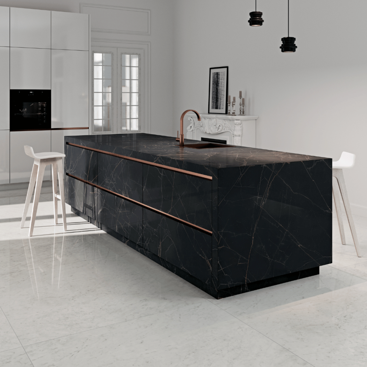 Nero Ardi Porcelain Stone porcelain slab slab, veining detail, StoneX USA slab gallery near Milwaukee