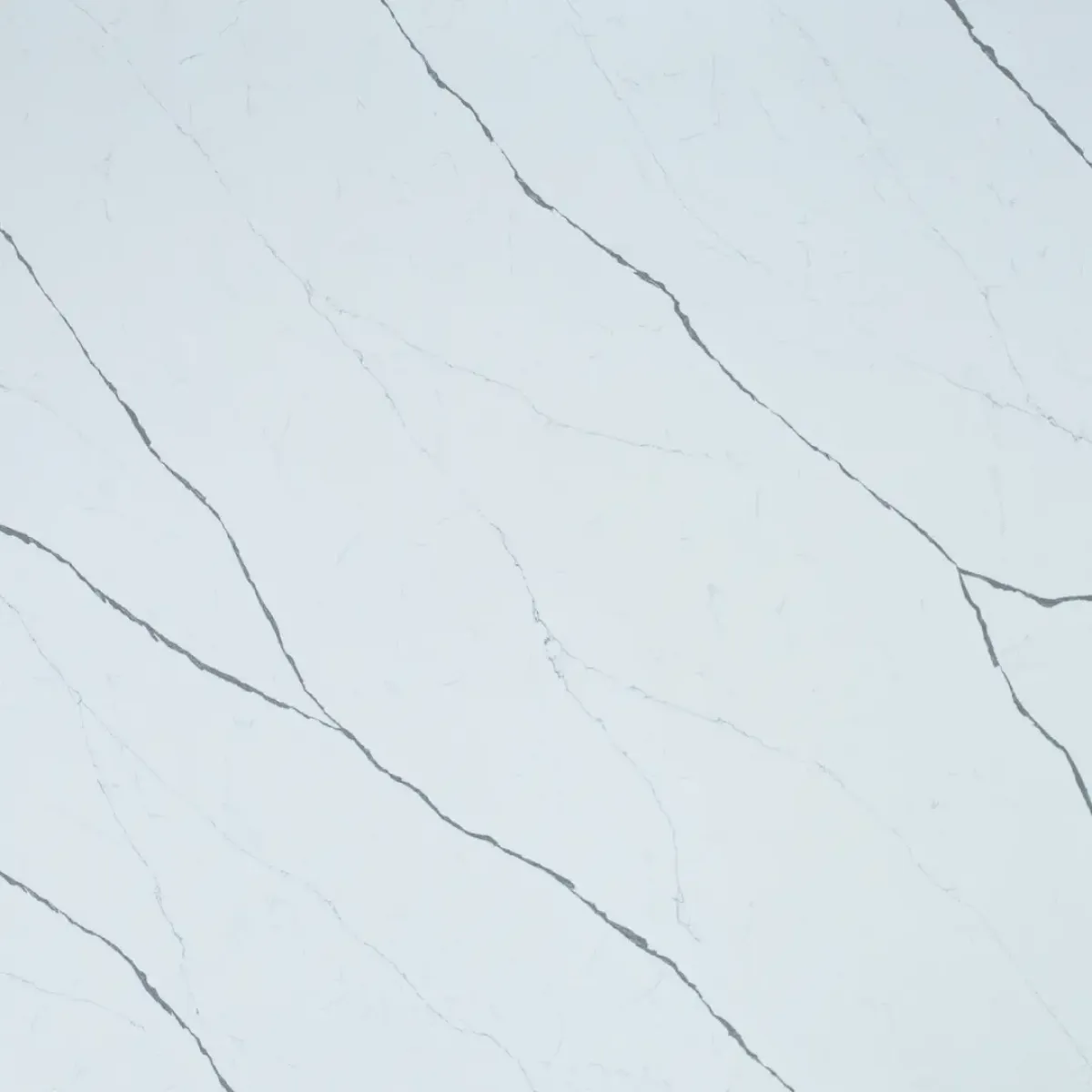 Calacatta Rainforest Quartz Stone engineered quartz slab, full slab on the rack at StoneX USA, West Allis WI
