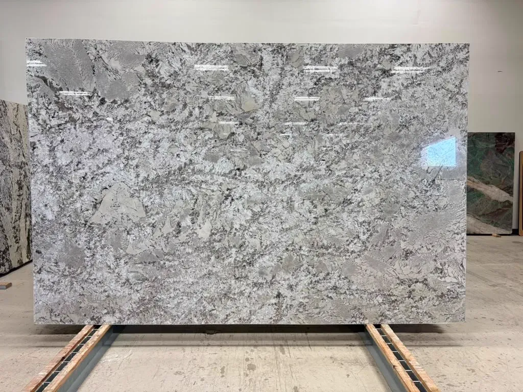 Zurich Polished Granite slab, white granite with polished finish, full slab at StoneX USA, West Allis, WI near Milwaukee
