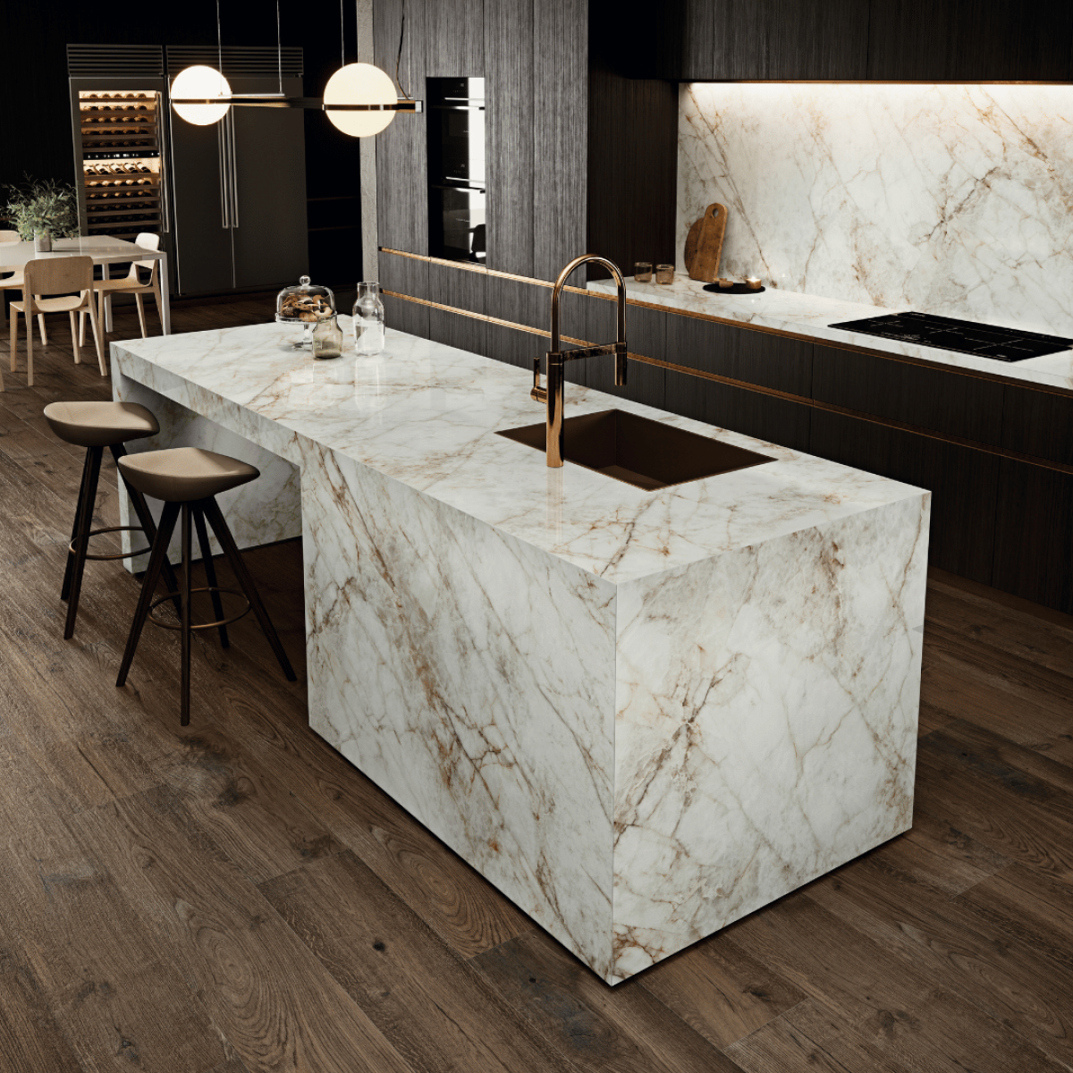 Cuarzo Reno Porcelain Stone porcelain slab slab, veining detail, StoneX USA slab gallery near Milwaukee