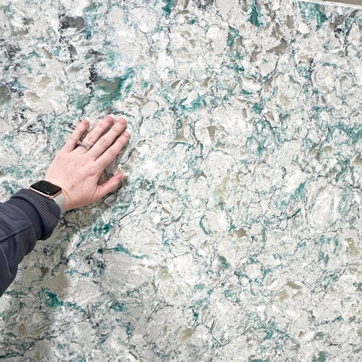 Fresco Antico engineered quartz slab, veining detail, StoneX USA slab gallery near Milwaukee
