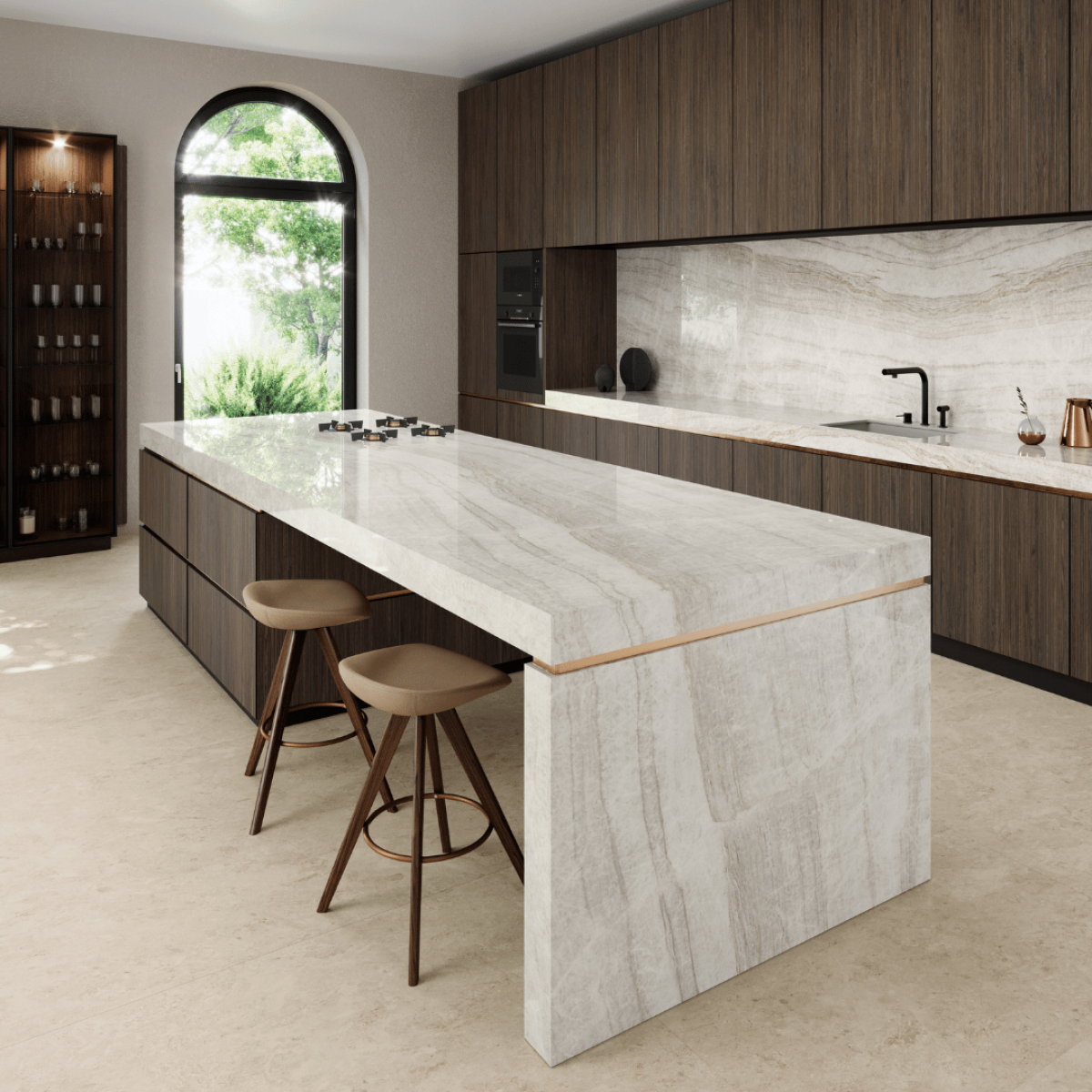 Taj Mahal Porcelain Stone porcelain slab slab, veining detail, StoneX USA slab gallery near Milwaukee