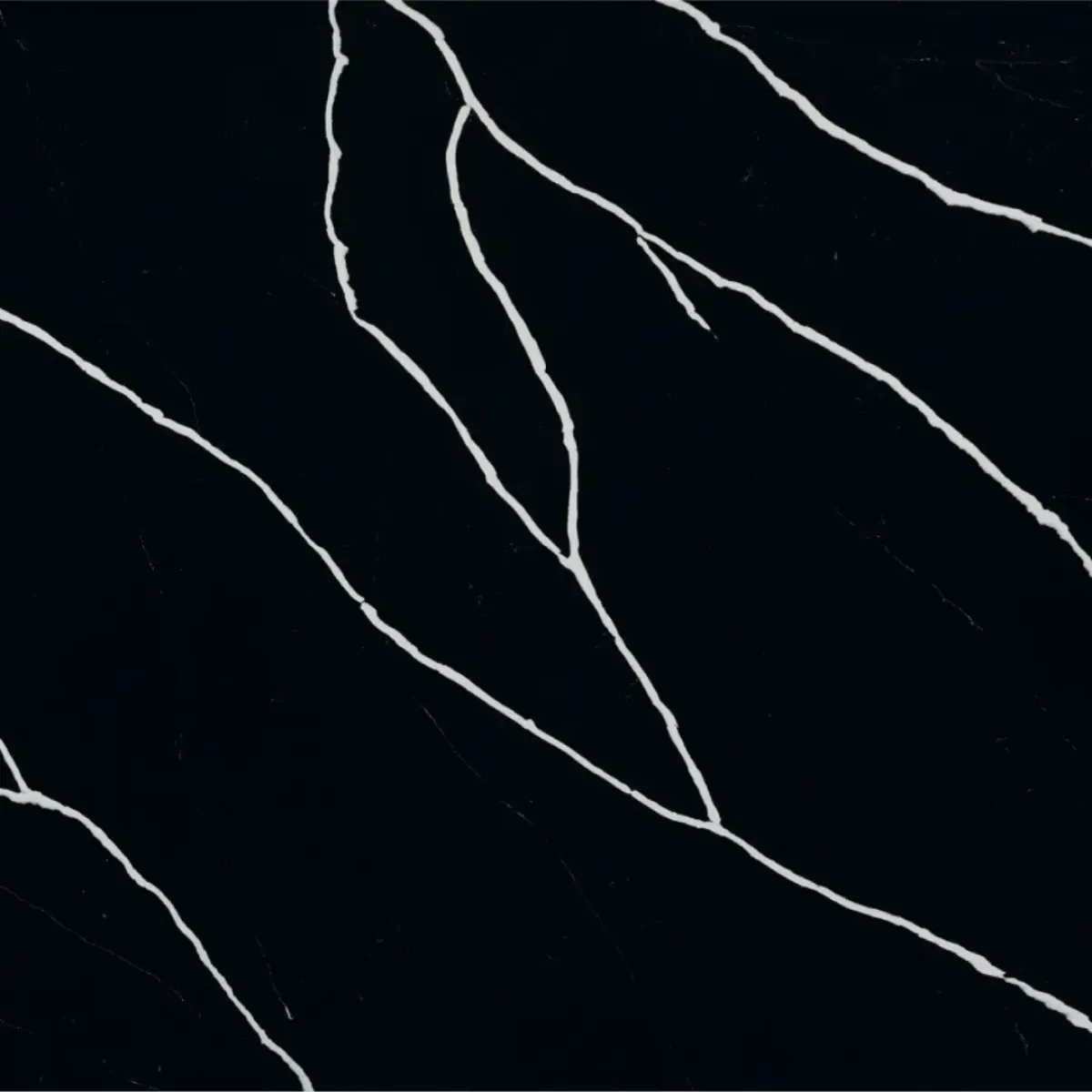 Calacatta Black Sea Quartz Stone engineered quartz slab, full slab on the rack at StoneX USA, West Allis WI