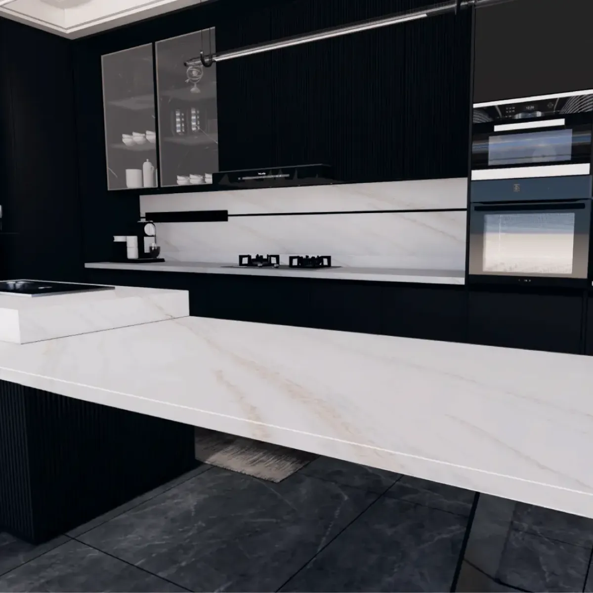 Lotus Quartz Stone engineered quartz slab, veining detail, StoneX USA slab gallery near Milwaukee