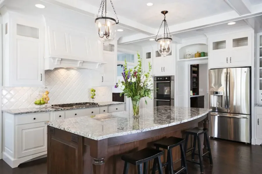 Alaska White granite slab with polished finish and blue color family, veining detail, StoneX USA slab gallery near Milwaukee