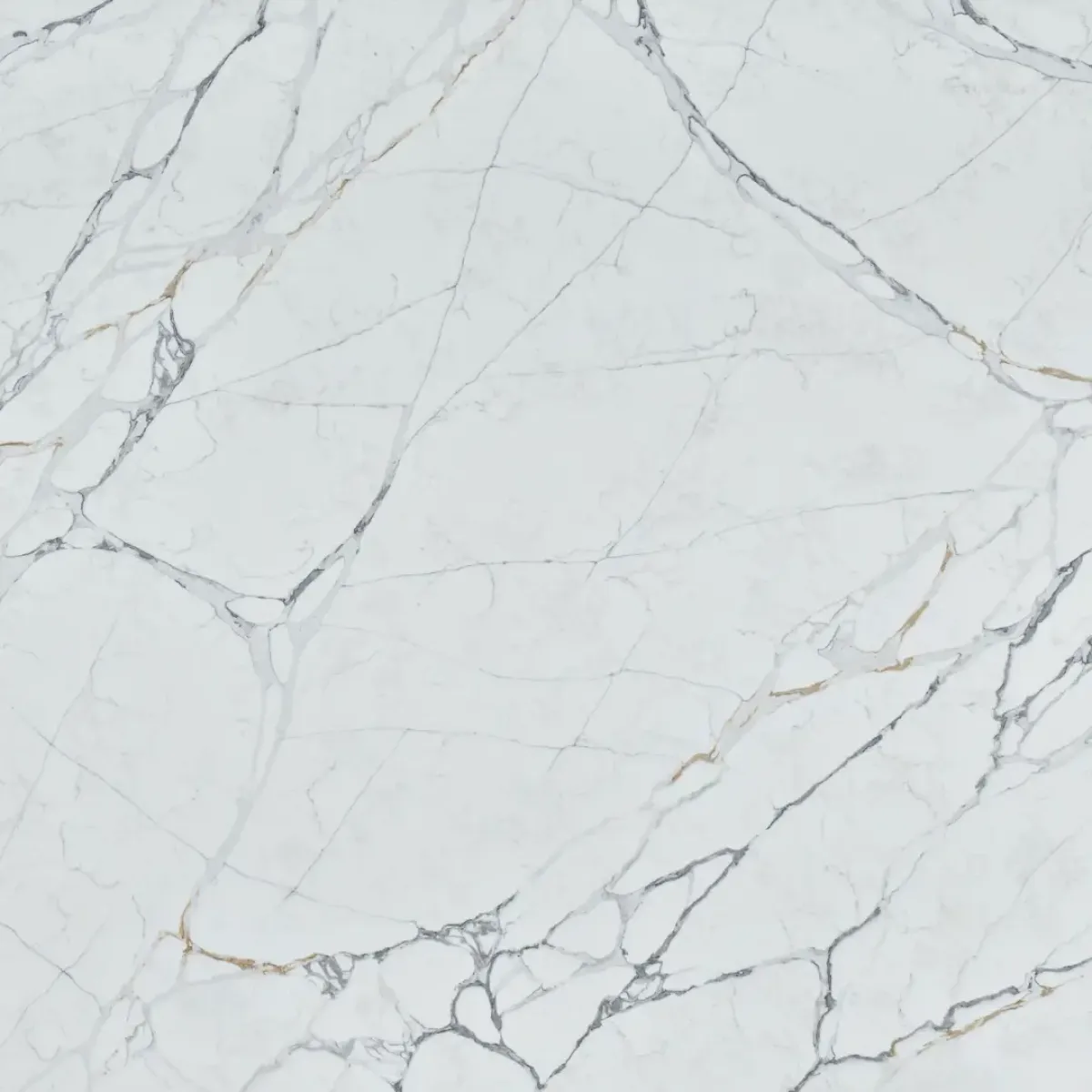 Statuario White Quartz Stone engineered quartz slab, full slab on the rack at StoneX USA, West Allis WI