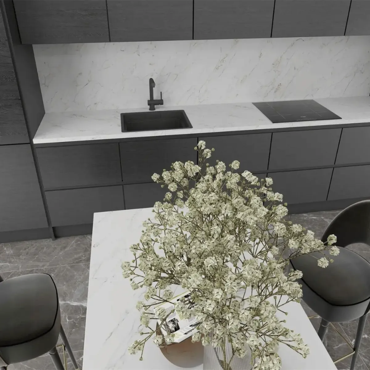 Calacatta Neo Gold Quartz Stone engineered quartz slab, veining detail, StoneX USA slab gallery near Milwaukee